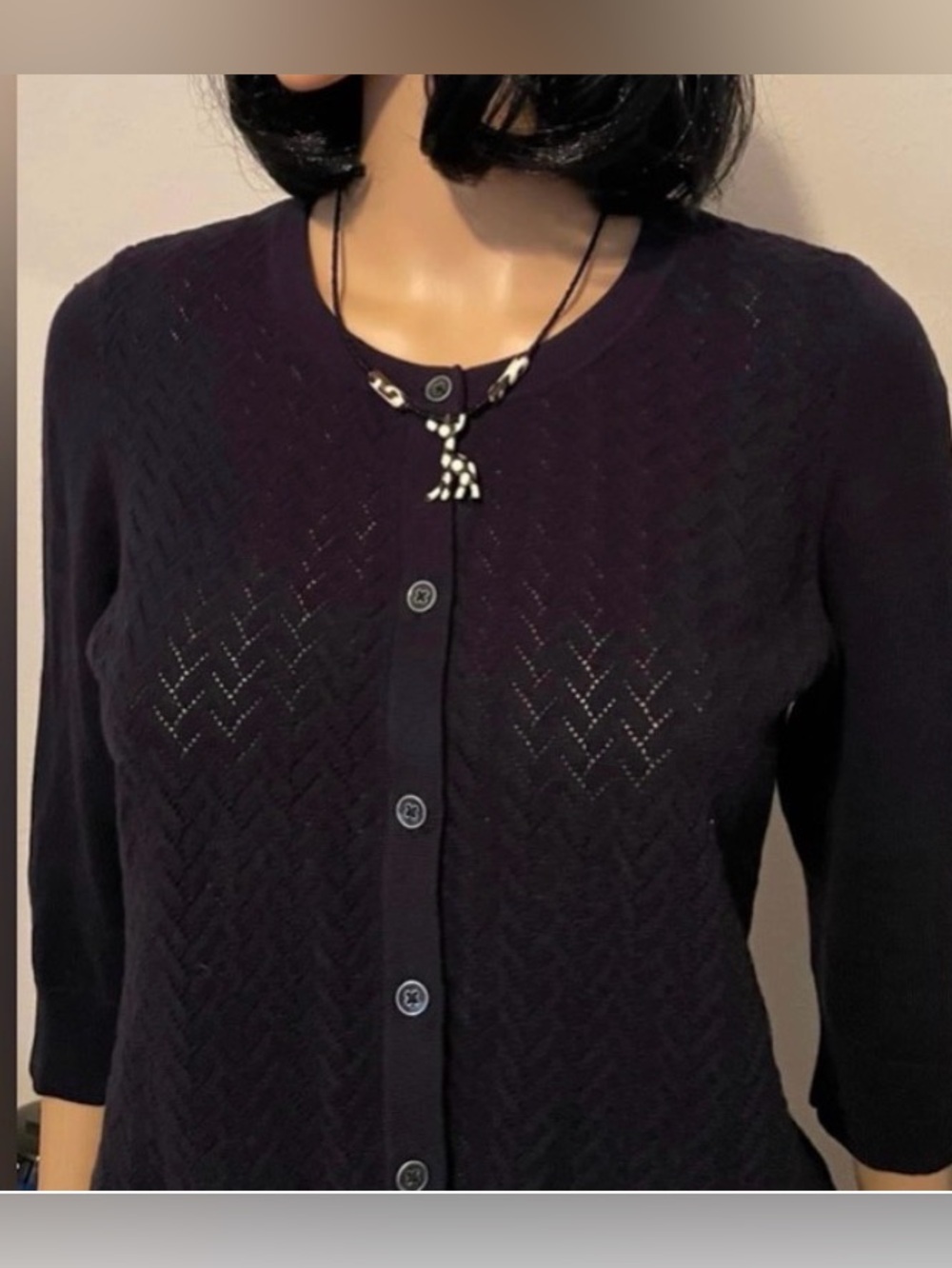 Vintage Talbots Chevron knit Navy Knit Sweater size M. Cotton/Rayon blend.
